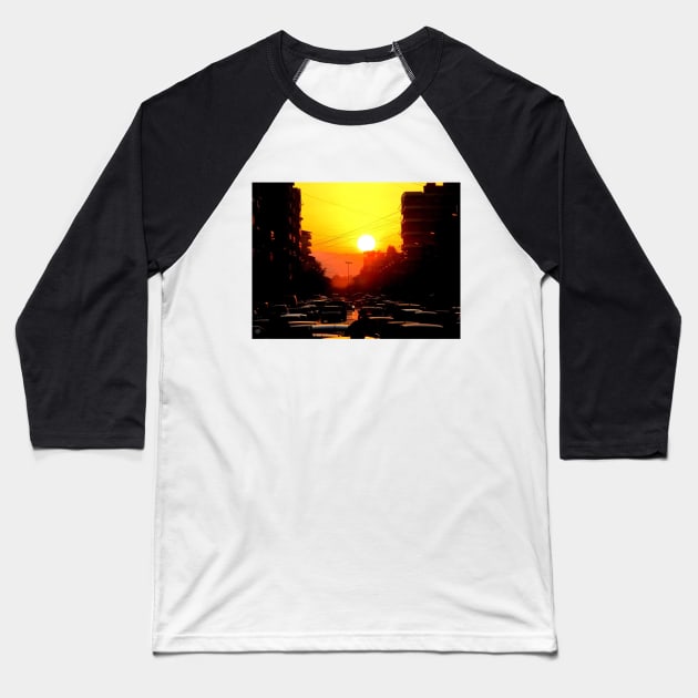 Sunset Traffic Baseball T-Shirt by EdgeDrew